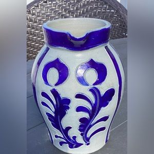 STONEWARE Vintage German Cobalt Blue Art Salt Glazed Pitcher Jug Pitcher 6.25" H